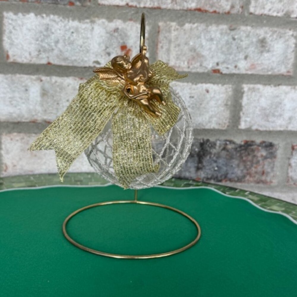 Vintage Clear Glass Crochet Ornament with Stand